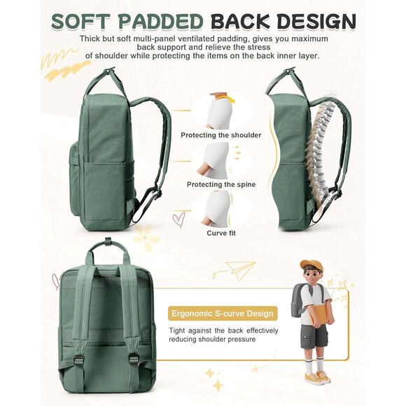 Green Nylon Small Backpack with Top Handles – Lightweight School & Travel Bag - Picture 3 of 6